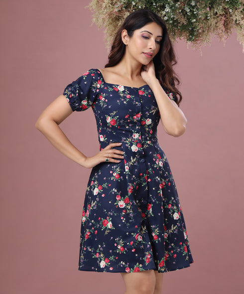 Tiny Rose Printed Off Shoulder Dress